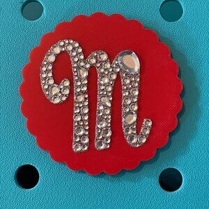 Rhinestone Script Initial M Bogg Charm-Monogram Bogg Charm